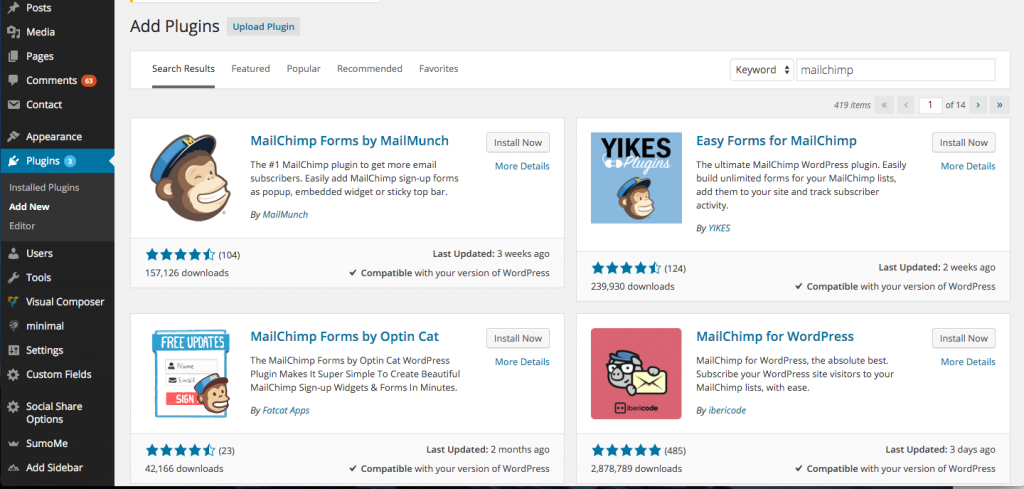 mailchimp for wordpress search for plugin